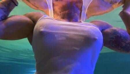 Underwater Muscle MILF: Wet White Tank, Thong, Jerk Off And Explode For Me