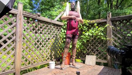 Giant fake tits crossdresser behind the scenes photo shoot jacking off