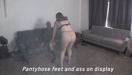 Pantyhose feet and ass forward during Blowjob 1