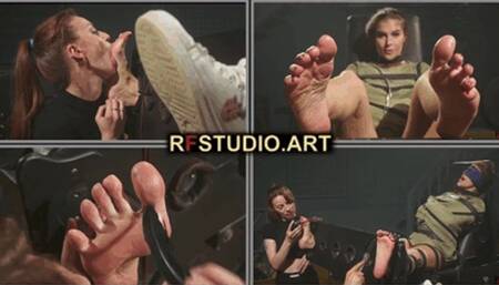 Pandora - Foot Tickled in Straitjacket and Stocks by Brittany and John (UHD 4K MP4)