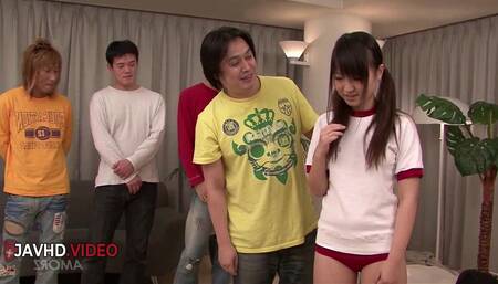 Intense encounter as student Ryo gives Asian Blowjob to Group