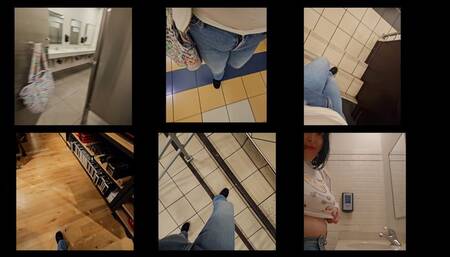 ASMRING TO VARIOUS PUBLIC TOILETS with A HAPPY ENDING BIG TITS FLASH