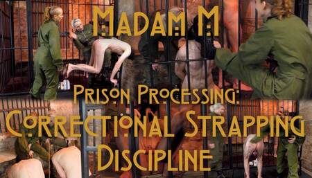 Prisoner processing: Correctional strapping discipline, boot cleaning, double-Domme extreme strapping and brutal OTK correction