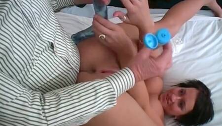 Big old penis in sexy brunette. Cum in mouth