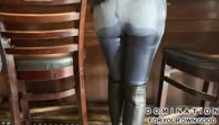 MILF Greta wets & re-wets herself, soaking her jeans and boots in a busy bar! HD WMV
