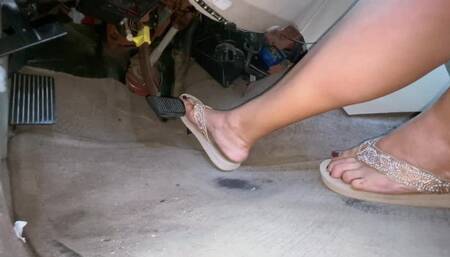 Driving The Mustang in glitter sandals