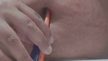 Cleaning my belly button with lotion and an eletric toothbrush !!!!