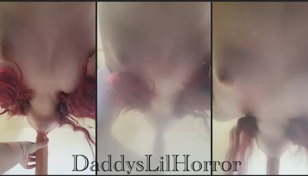 Messy Dildo Sucking Underneath POV