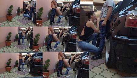 Quick fuck in the yard and make him to cum fast over my ass