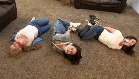Roommate Bondage Challenge - Jacquelyn Velvets, Bliss Dulce and Kobe Lee Bondage Sluts Turn Into Bondage Damsels