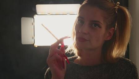 Eve’s Ultra-Long Cigarette & Extra-Long Red Nails Smoking Tease