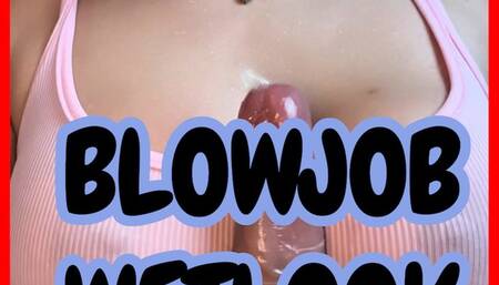 Blowjob wetlook in the shower