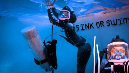 Sink or Swim - Jasper's FIRST UW Bondage - Full-Face Scuba Under Pool Cover w Nathalia