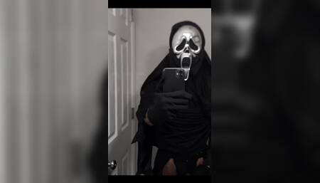 Stroking This Thick Black Cock in Full Scream Cosplay