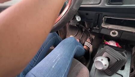 Jarlyn drives the Chevette in flip-flops and pantyhose. (custom)