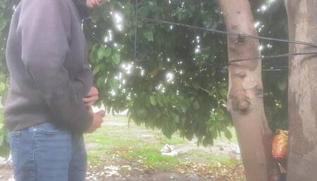 Found a dry spot to pleasure myself during the rain