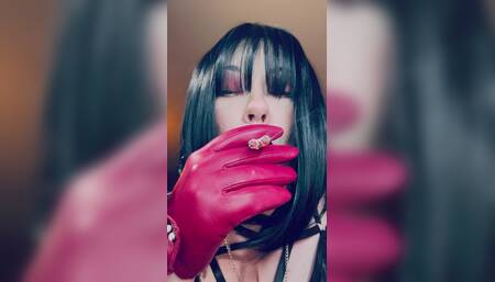 Filthy BBW Tina Snua Smokes 2 Cork Cigarettes At Once! Leather Gloves Speed Smoking