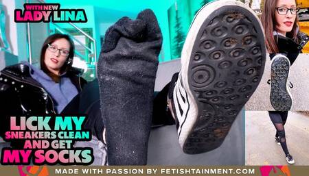 Lick my sneakers clean and you can have my sexy socks ( Sneakers & Socks humiliation wiht Lady Lina ) - 640p wmv