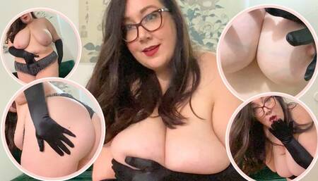 Topless BBW Brunette In Sating Elbow Length Gloves