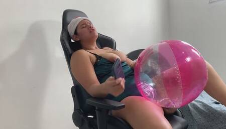 SHE IS CAUGHT BY HER STEPFATHER MASTURBATING HER PUSSY WITH IS BEACH BALL