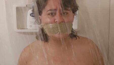 Packing Tape Gag Shower Struggle