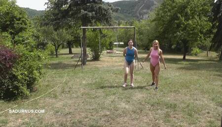 Nikki and Mya are ballbusting in the garden! mp4