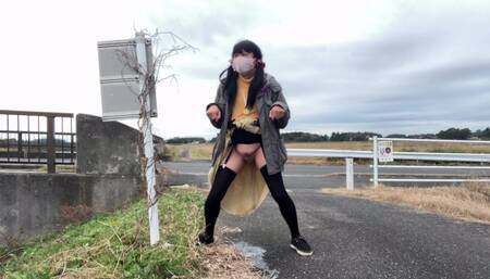 Voluntary training No33 Peeing walk along the road