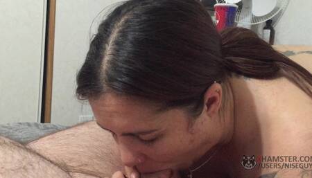 Tattoo'd native canadian slut Lorie Cree sucking cock