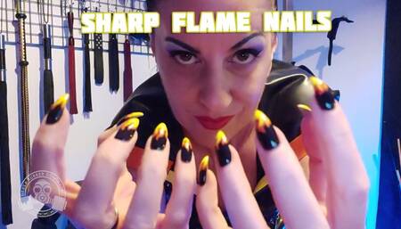 Sharp Flame Nails - Lady Bellatrix rubber dominatrix long fingernail fetish in latex
