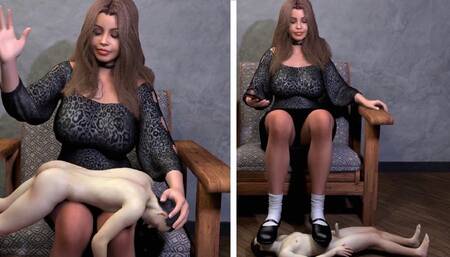 Giantess Spanking Her Footrest Slave