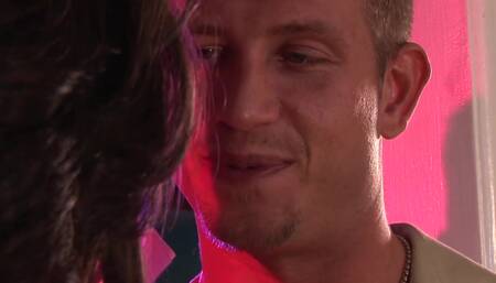 Brunette sucks a big cock cumming on her face