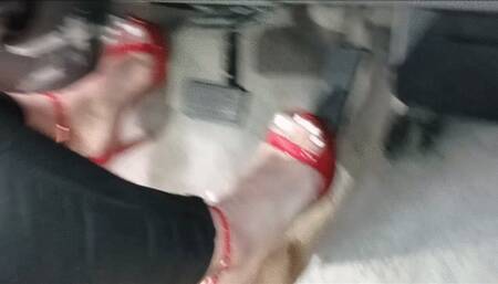 Revving hard sexy red high heels
