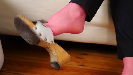 Sensual Dangling & Shoeplay in Pink Pantyhose – Loafers & Clogs