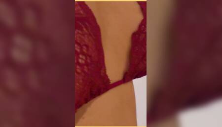 Wifey Wears Sexy Red Lingerie with Her Perfect Tits