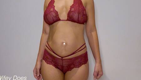 Wifey Wears Sexy Red Lingerie with Her Perfect Tits