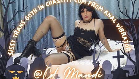 Sissy Trans Goth in Chastity Cum From Anal Vibrator