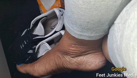 Barefoot Passenger Blue Toes Foot Play While Riding in the Car