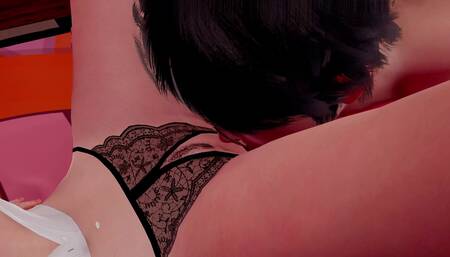 Yukina Sasaki: Hentai Gamer E-Girl - Wet Cunnilingus on Bed, Ass Licking Rimjob for Her Big Red Ass, Fingering Squirt