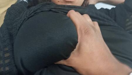 Naughty mom relaxes in bed while her stepson plays with her huge tits and fat ass.