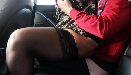 Horny Stepmom in Stockings Rides Her Stepson in the Car