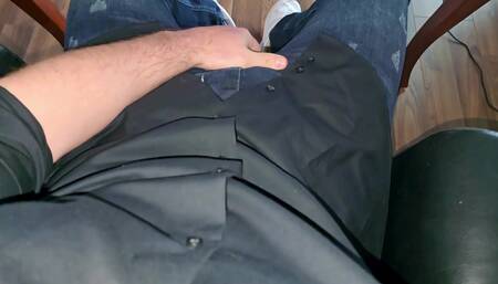 German voice in boss chair.. blue Calvin Klein boxer.. cock rock hard.. precum flowing