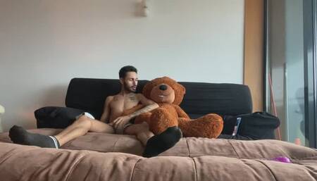 Playing with my teddy bear until I came on it.