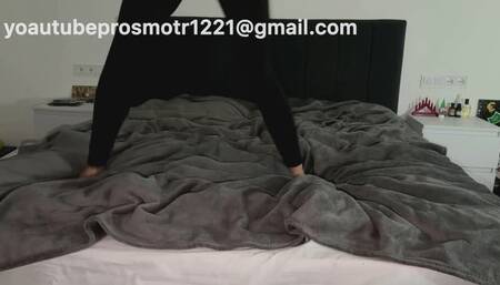 Nastya walk and jump big bed and white matrac with sexy high heels and dirty sneaker + jumping and trampling and dirty foot + barefoot + fetish + sadistic