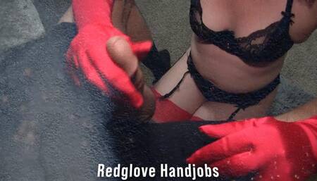 Red Glove handjobs in black Lingerie 2