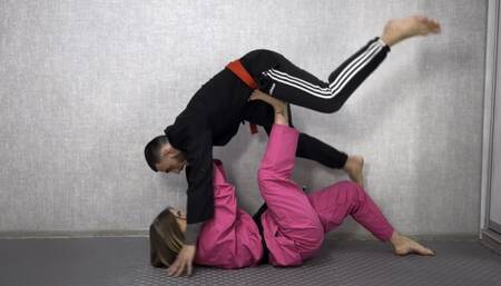 Real cool karate fight with lots of throws and foot domination