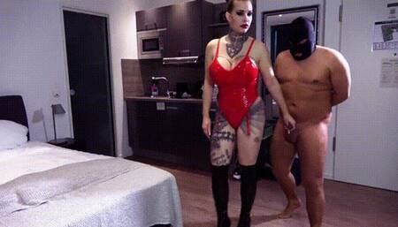 Ballbusting with patent leather boots
