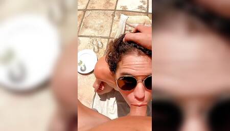 Swallowing a Lot of Yellow Pee From 4 Full Glasses! Sun and Heat!
