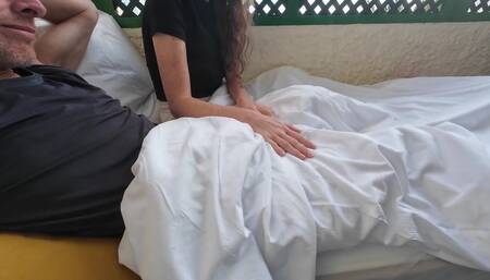 Teasing His Big Cock on Our Hotel Balcony
