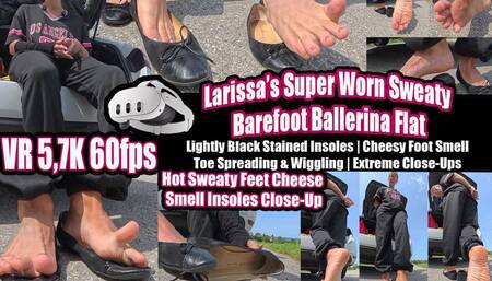 VR 3D 5,7k - Larissa’s Super Worn Sweaty Barefoot Ballerina Flats | Lightly Black Stained Insoles | Cheesy Foot Smell | Toe Spreading & Wiggling | Extreme Close-Ups 4K + VR6K | Real Daily Worn Shoes
