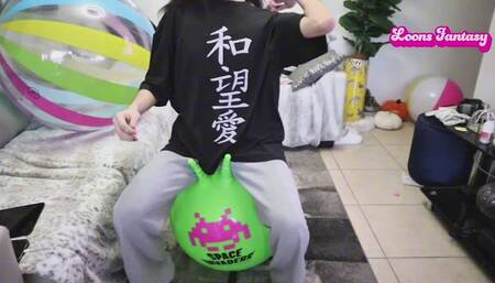 Owllete deflates space hopper and masturbates on splatoon inflatable shark copy